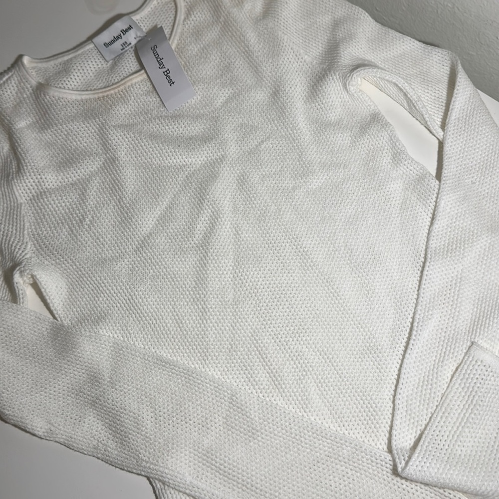 Sunday Best Aritzia White Downtown Mesh-Knit crewneck Sweater Size 2XS